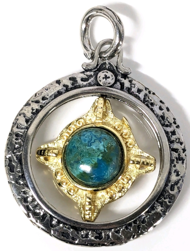 Neat Spinning Inner Ring Turquoise Pendant - 1.25" Diameter