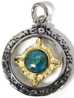 Neat Spinning Inner Ring Turquoise Pendant - 1.25" Diameter