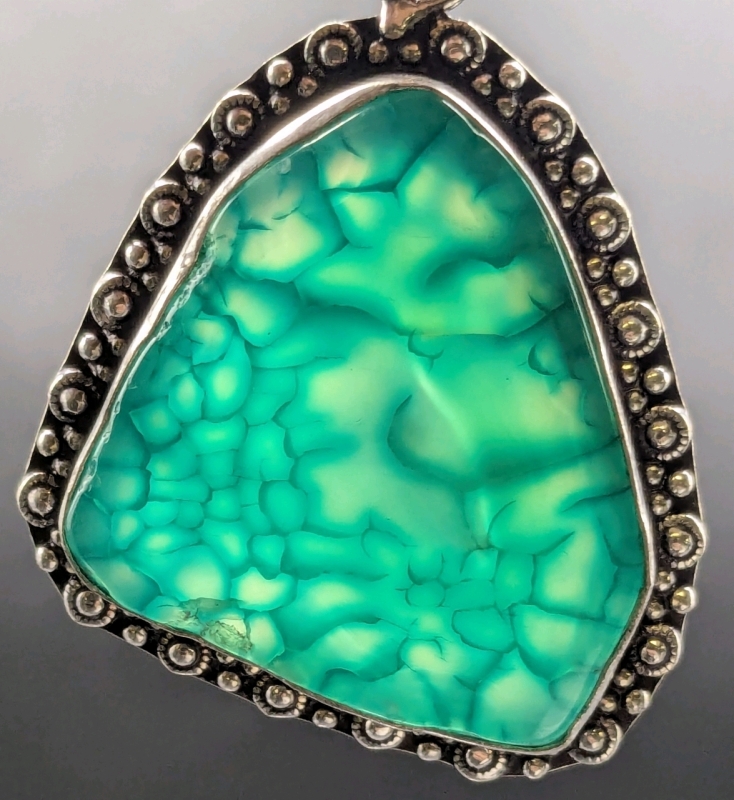 Gorgeous Very Large Dyed Agate Geode Slice Cabochon Stamped 925 Sterling Silver Bezel Set Pendant Open Gallery Back - 1.5" &times; 1.75" Excluding Hoop