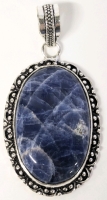 Gorgeous Large Polished Sodalite Cabochon Stamped 925 Sterling Silver Bezel Set Pendant Open Gallery Back - 1.15" &times; 1.75" Excluding Hoop