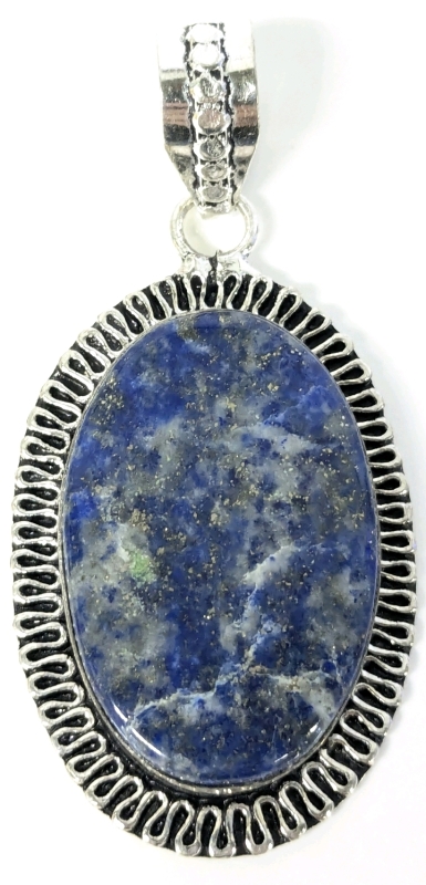 Lovely Large Lapis Lazuli Cabochon Stamped 925 Sterling Silver Bezel Set Pendant Open Gallery Back - 1" &times; 1.75" Excluding Hoop