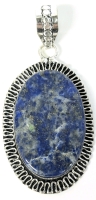 Lovely Large Lapis Lazuli Cabochon Stamped 925 Sterling Silver Bezel Set Pendant Open Gallery Back - 1" &times; 1.75" Excluding Hoop