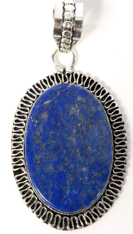 Gorgeous Large Lapis Lazuli Cabochon Stamped 925 Sterling Silver Bezel Set Pendant Open Gallery Back - 1" &times; 1.15" Excluding Hoop