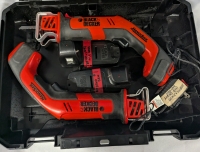 Black and Decker Reciprocating Saw Lot. 2 6 Volt Black & Decker Handisaw. With 2 charging Mounts and 1 Power Cord. Comes with Case. Tested working. Case Stands 14" Tall.