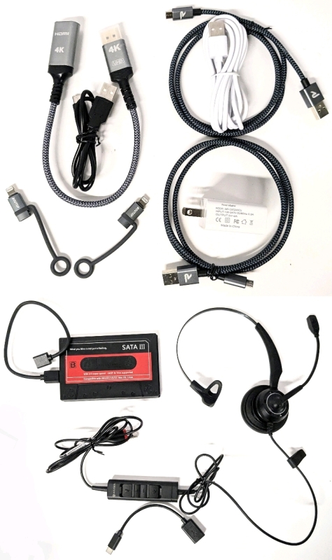 As-New Tech : 3&times; Micro USB Cables, 4K UHD HDMI Cable, 2&times; Lightning to USB-C Cable Adaptors, USB-C to USB-A Cable & USB-A Power Adaptor, 2.5 Inch USB 3.0 SATA External HDD SSD Hard Drive Enclosure Hard Disk for PC Laptop & ARAMA Call Center Headset A200U
