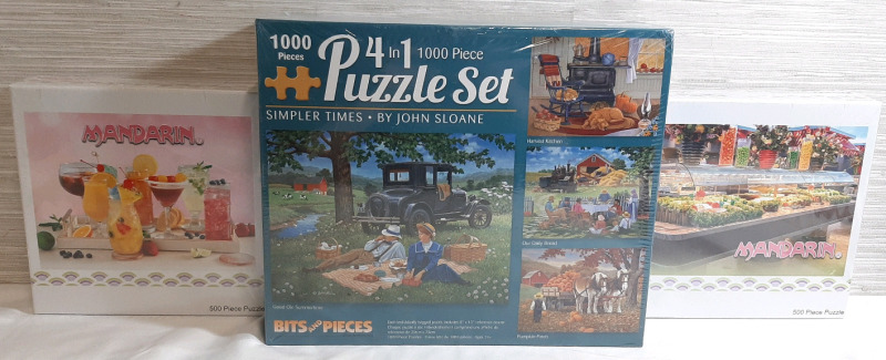 3 New Jigsaw Puzzle Piece Sets | 2 Mandarin Restaurant 500pc Puzzles & 4-in-1 1000pc Puzzle Set