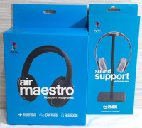 As New Digital Basics Air Maestro Bluetooth Headphones & Sound Support Headphone Stand | Packages Measure About 10" Tall, Air Maestro Measures 6&frac12;" Wide, Sound Support Measures 4&frac12;" Wide