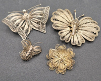 3 Vintage Filigree Brooches & Earring