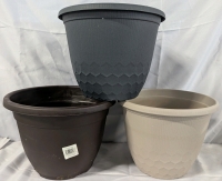 3 New Plastic Planters. 9.5" Tall