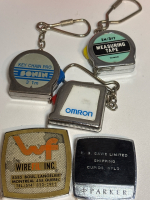 5 Vintage Pocket Advertising Tape Measures Sizes 1.75 to 3 inch with Hanger