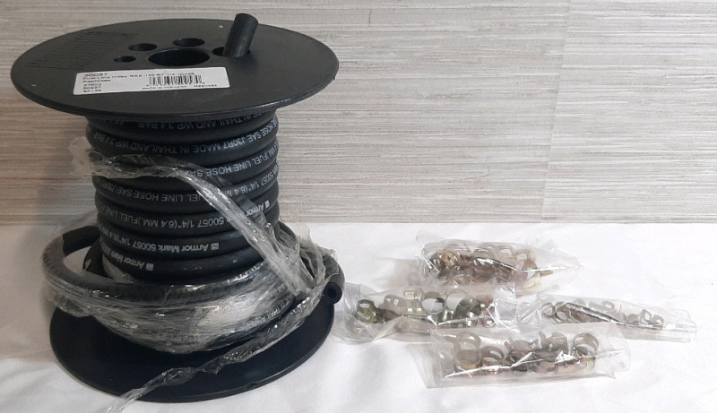 Outdoor Hose Roll & Box of Hose Clamps | 40+ Clamps, Roll Measures 6" Tall, 5&frac12;" Wide