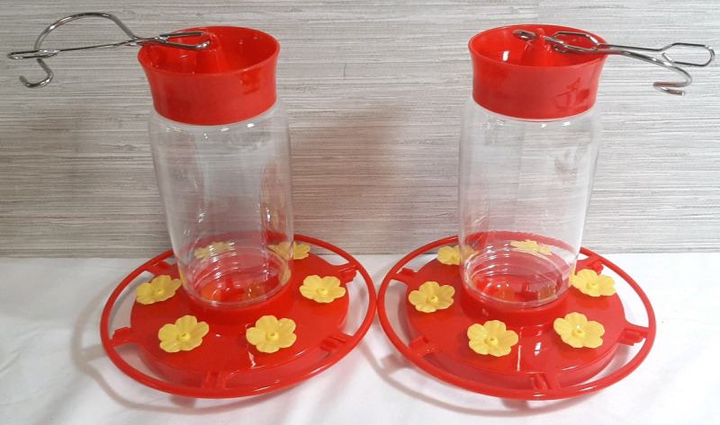 2 New Glass & Plastic Hummingbird Feeders | Feeders Measure 8" Tall, 6&frac12;" Wide
