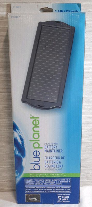 New in Box Blue Planet Solar Power Battery Maintainer | Packages Measures 21" Tall, 7" Wide