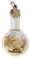 Stunning 10K Gold Stamped Cap Mini Glass Bottle Pendant with Gold Dust / Gold Flakes - 1.6" Long