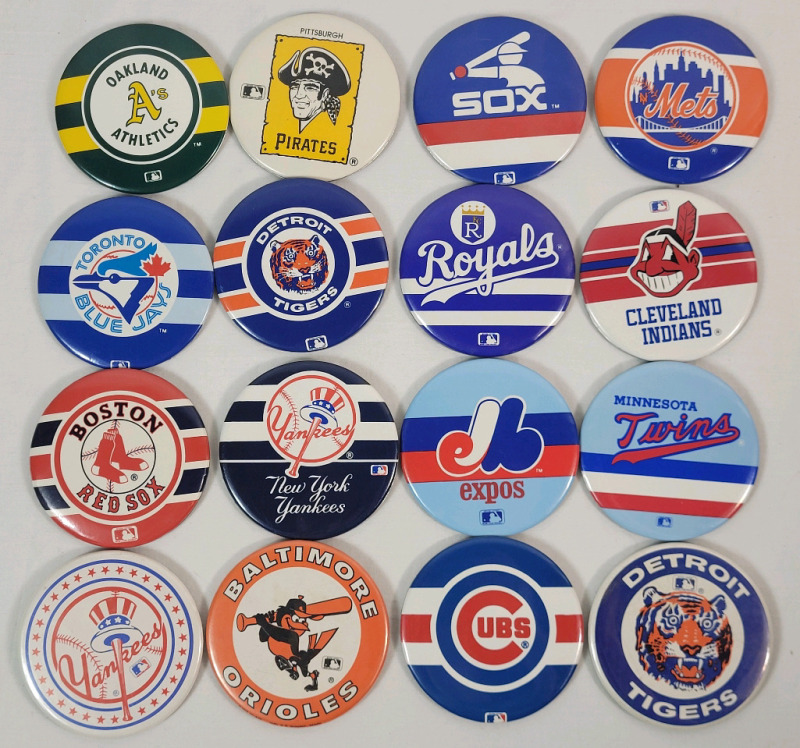 Sixteen (16) MLB Baseball Buttons , 3" Diameter
