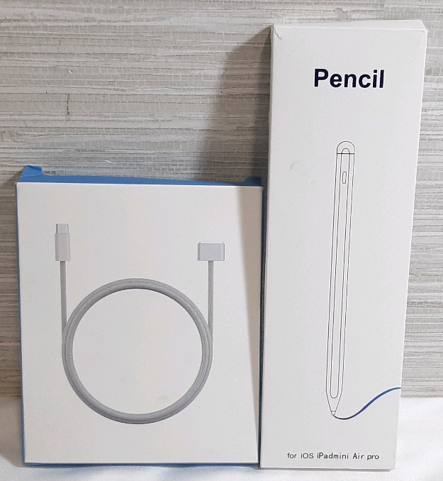 New in Box Stylus Pen For iOS & Ipads & Macbook Charging Port | Pencil Package Measures 7" Long, 2&frac12;" Wide, Charging Port Measures 5" Long, 4" Wide