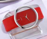 Quartz Minimalist Watch Open Dial PU Leather Strap Zinc Alloy Case Red Approximately 42mm case 1.65 inch total length 9.25 in