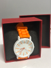 New Bold Large Orange Round Quartz Wrist Watch Silicone Band Illuminated Stick Numbers - 6