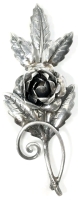Gorgeous Vintage Sterling Silver Wrapped Rose & Leaves Brooch - 2.75" Long