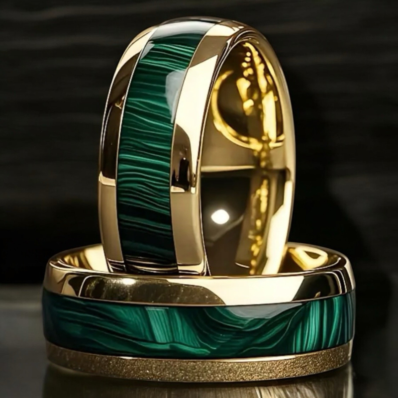 Two Titanium Wedding Rings 8mm 316L Stainless Steel Turquoise Colour Inlay Sizes 7 and 11