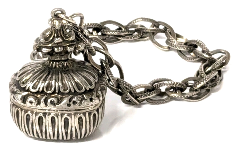 Vintage Perfume Casket / Snuff Box Bracelet Fob with Cufflink Clasp - Chain 8" Long
