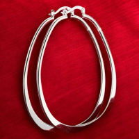 Fashionable 925 Sterling Silver Large Elongated Oval Earrings Approximately 2.70 x 1.75 Inch