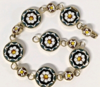 Dainty Vintage Italian Micro Mosaic Bracelet - 7.5" Long, Missing 1 Piece of Mosaic Missing