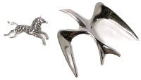 Vintage Signed SARAH COVENTRY Canada Seabird Brooch (2.1" &times; 2.25") & Small West Germany Leaping Horse Brooch (1.25" Long)
