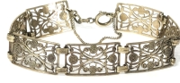 Stunning Vintage Stamped Filigree Panel Bracelet with Safety Chain - 0.6" &times; 7" Long