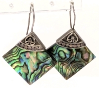 Vintage Signed FNA 925 Sterling Silver Abalone Shell Earrings - 1.5" Long