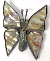 Vintage Signed SJB 925 Sterling Silver Abalone Shelled Butterfly Brooch Pin - 1.15" Long
