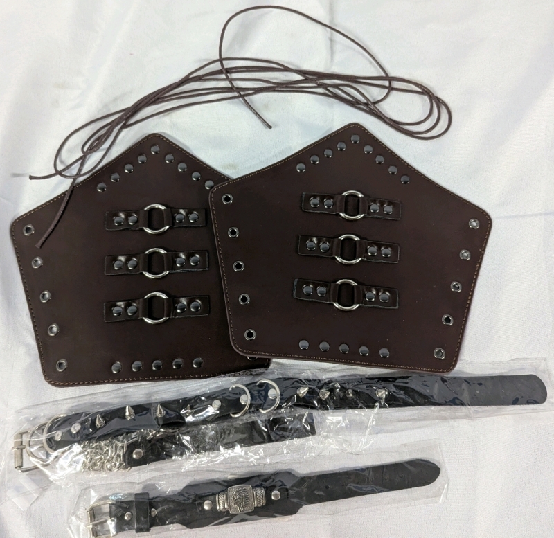 New leather Like Arm Band, Bracelet & Collar with Leash. Bracelet Strap 10" Long.