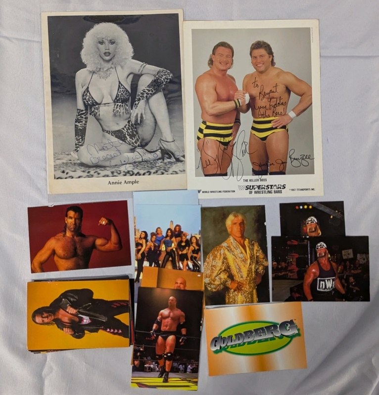 Vintage Signed Photos & Panini Wrestling Photo cards. No COA for Photos. 20+ Photo Cards.