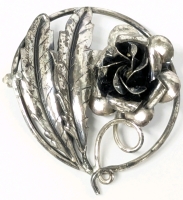 Vintage Signed CORO Sterling Silver Flower & Feathers Round Brooch - 1.5" Diameter