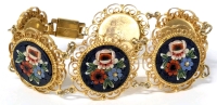 Stunning Vintage Italian Filigree Florentine Floral Micro Mosaic Bracelet with Box Clasp - 1.15" Wide &times; 7" Long