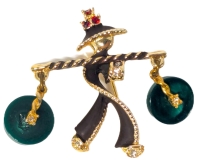 Neat Vintage Figural Rhinestone Enamel Porter Man Brooch - 1.8" Long