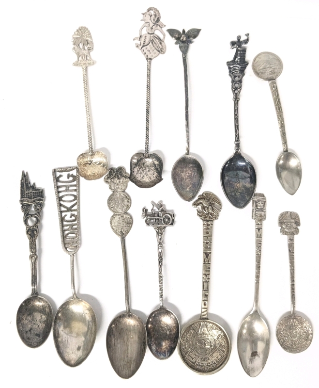 12 Vintage Souvenir Spoons : 925 Sterling, Alpaca