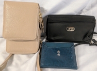 3 As New Leather-Like Handbags/Wallets. Largest Measures 8" Wide. Excellent Condition, Has seen Little to No Use