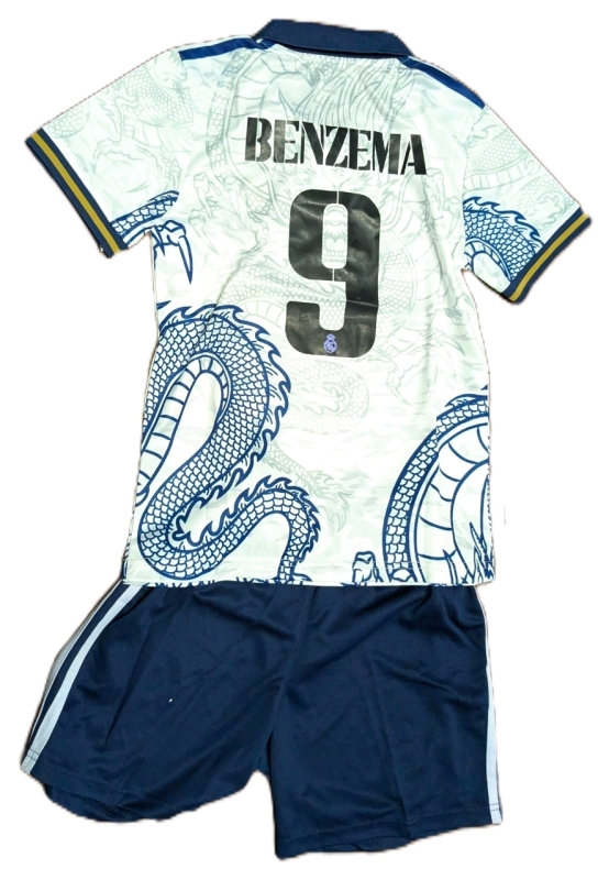 New Size 24 Kids EMIRATES #9 Benzema Soccer Dragon Graphic Soccer / Football Shirt & Drawstring Shorts Set