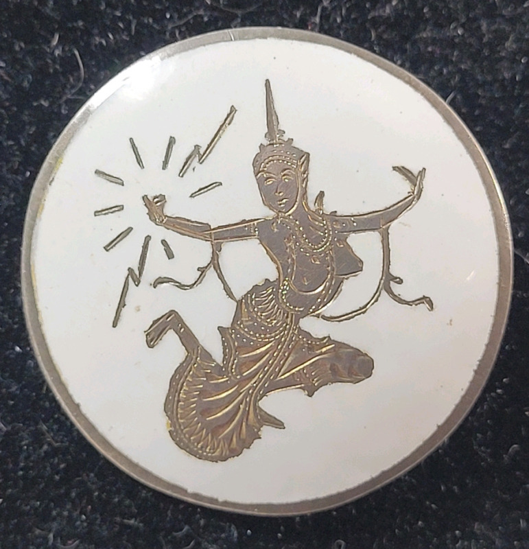 Vintage Sterling Silver Siam Thai Goddess of Lighting Sterling & Enamel Brooch . Measures 1 ⅝" diameter