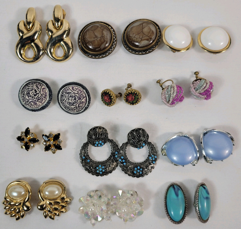 12 Pairs / Sets Clip & Screwback Earrings
