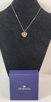 Swarovski Heary Crystal Pendant Necklace w/Swan Logo on Chain . Includes Original Box