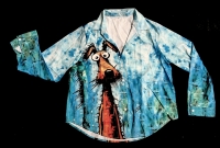 New Size XXL Women's Lightweight Painted Puppy Long Sleeve Graphic Button-Up Shirt