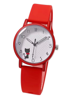New Versatile Simple Quartz Watch with Red Silicone Strap with Black Cat with Red Bow Pull tab intact so untested