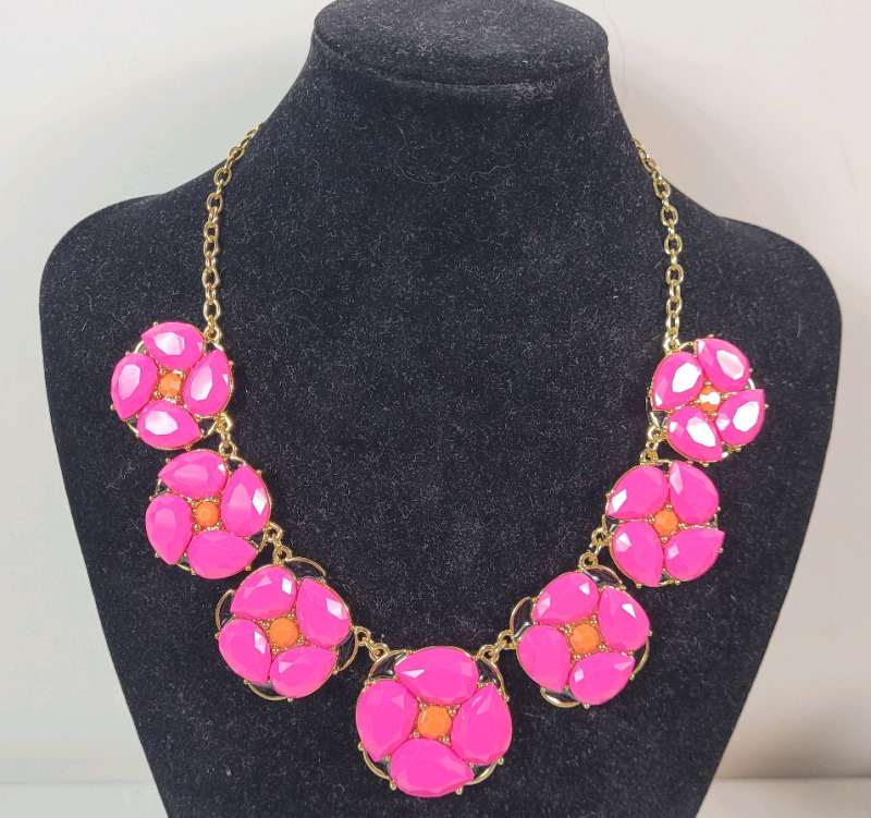 Kate Spade New York High-Polished Pink Floral Necklace . Measures 20" long