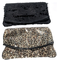 2 Supremely Sequined Folding Bags / Handbags / Clutches With Satin Interiors - 13" &times; 7.75" Each