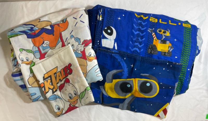 Disney Twin-size Bedding Bundle | As New Wall-e set includes flat and fitted sheets, one pillowcase | Vintage Duck Tales Flat Sheet and Pillowcase