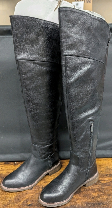As New: Ladies size 7-8 (estimated. 9.75" Heel to toe) Franco Sarto High Shaft Boots.