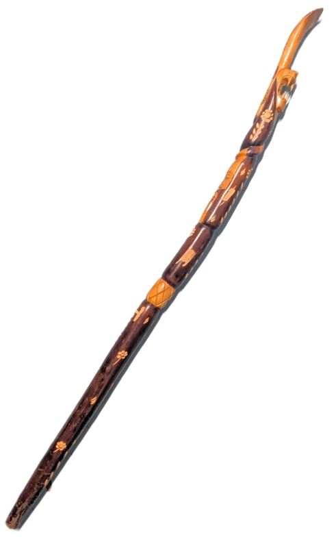 Neat Vintage Hand Carved Jamaican Walking Stick with Man's Face, Roaring Lion & Snake Head Pommel - 43" Long