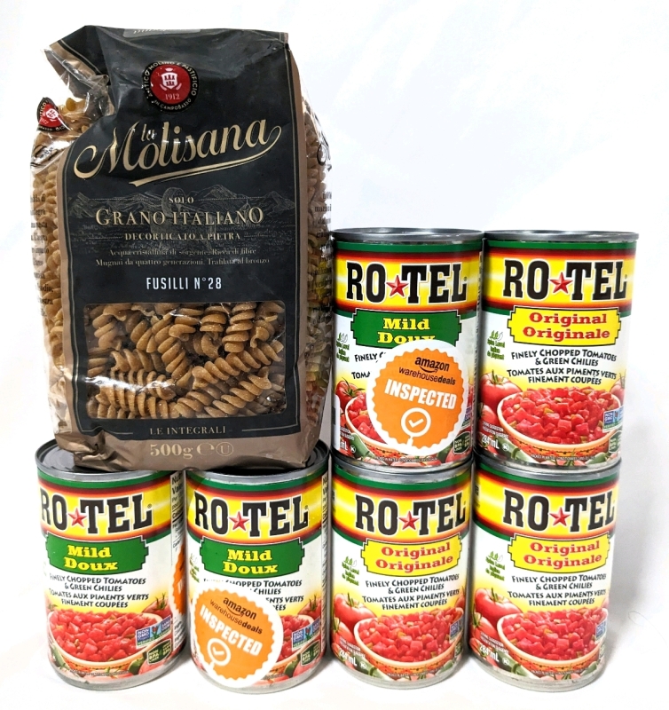 New La Molisana Whole Wheat Fusilli N&deg;28 (500g) & 6 Cans of RoTel Original Chopped Tomatoes & Green Chilies (284ml)